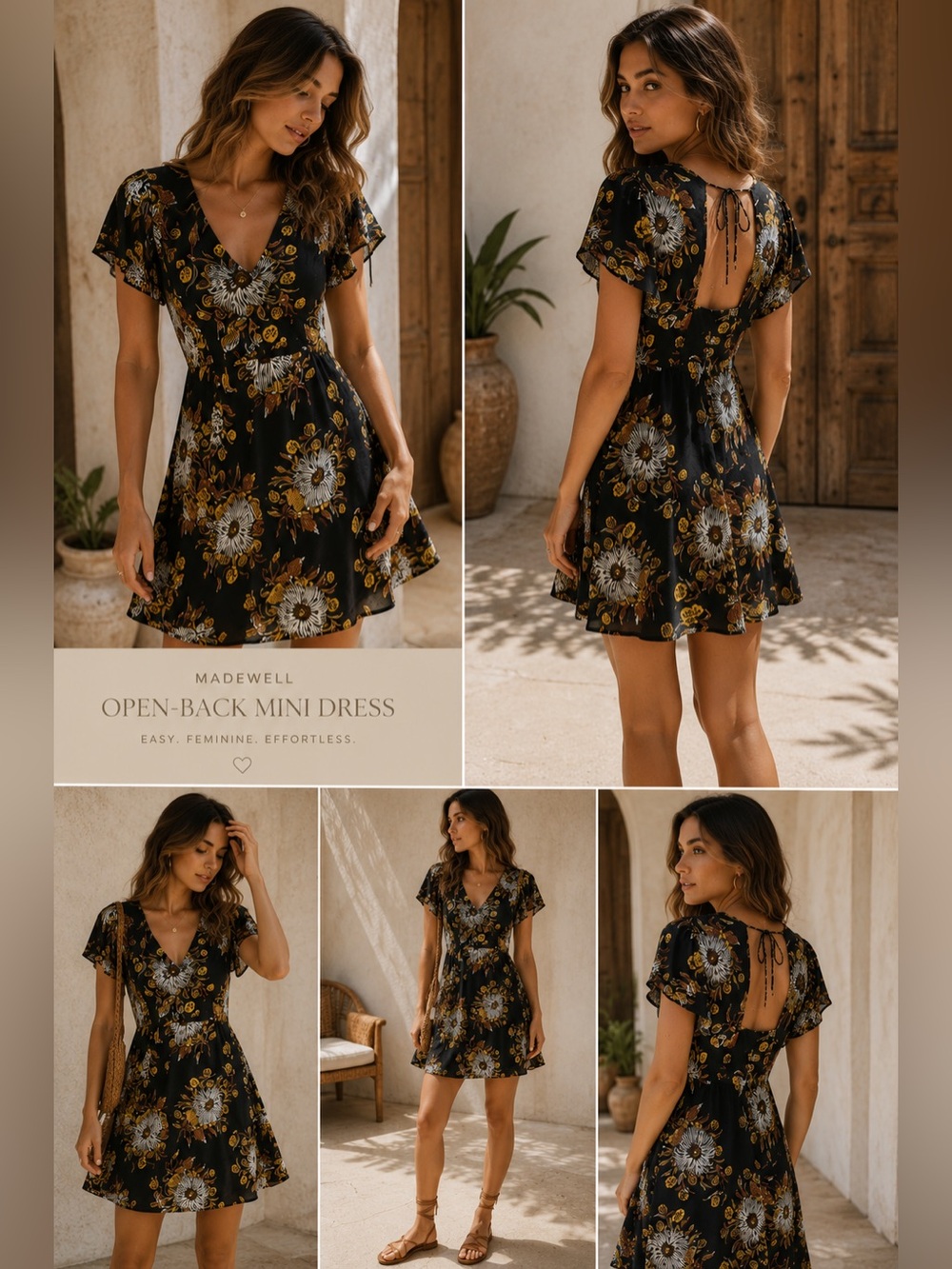 Madewell Open-Back Mini Dress in Painted Blooms size 2